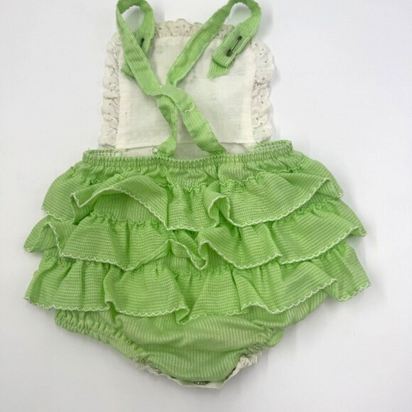 Vtg Infant Green & White Ruffled Floral Baby Romper 9 Months Polyester/Rayon - Picture 12 of 16